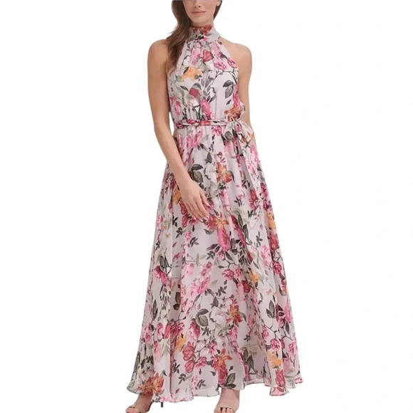 Eliza J Floral Print Halter Neck Maxi Dress with Bow at Back Size 0 NWT - Picture 1 of 15